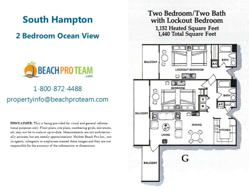 Kingston Plantation - South Hampton Floor Plan G - 2 Bedroom Ocean View